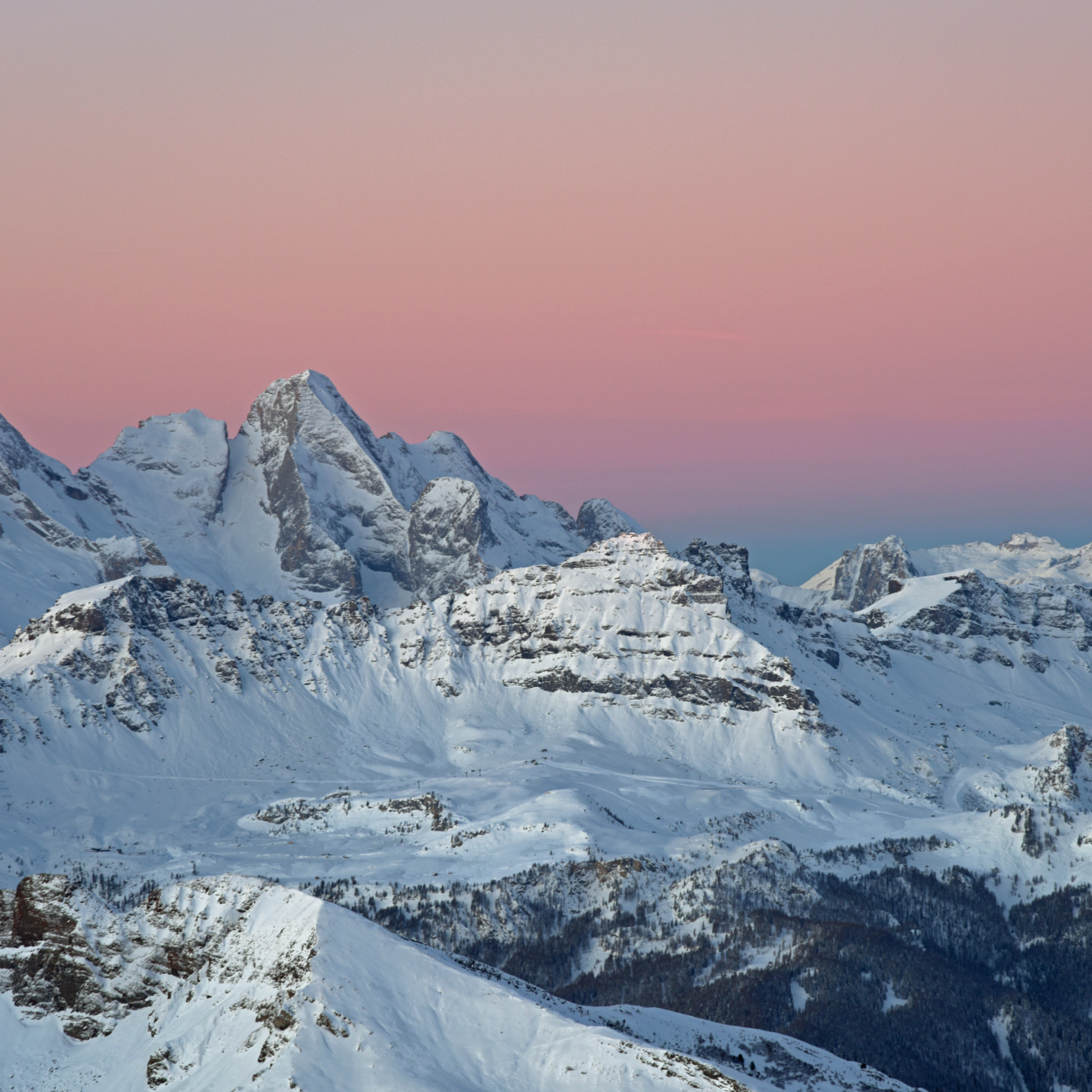 Cover of the track Rosengarten: snowy mountains under a pink sky